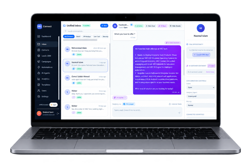 VBO Connect Unified Inbox on MacBook Pro